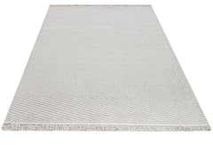 Grey Striped Area Rug - Machine Made Rug with 7 mm Pile Height & Overlock Edge