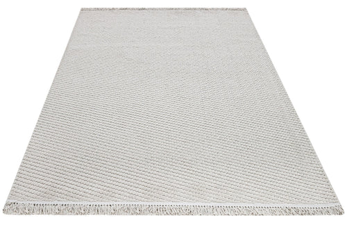 Grey Striped Area Rug - Machine Made Rug with 7 mm Pile Height & Overlock Edge
