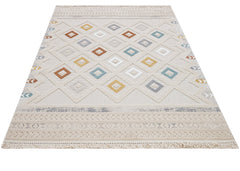 Geometric Area Rug - Machine Made Polyester Rug with 7 mm Pile & Fringed Edge