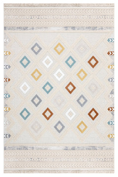 Geometric Area Rug - Machine Made Polyester Rug with 7 mm Pile & Fringed Edge