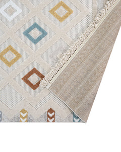 Geometric Area Rug - Machine Made Polyester Rug with 7 mm Pile & Fringed Edge