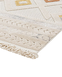 Geometric Area Rug - Machine Made Polyester Rug with 7 mm Pile & Fringed Edge