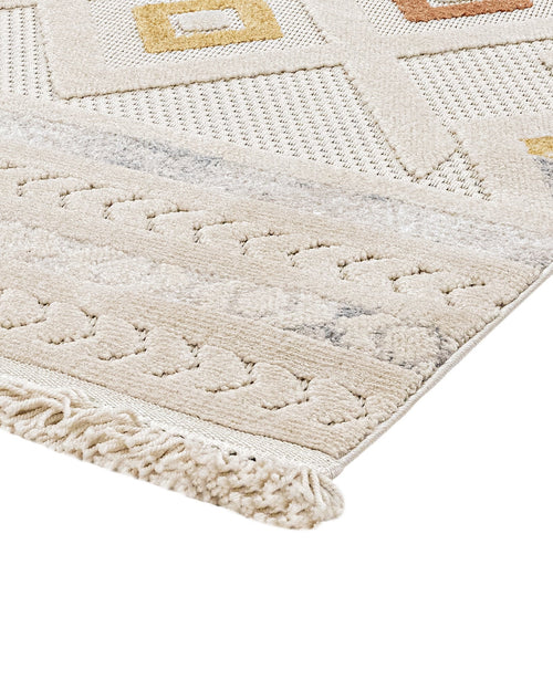 Geometric Area Rug - Machine Made Polyester Rug with 7 mm Pile & Fringed Edge