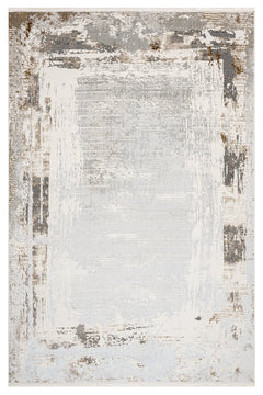 Microfiber Area Rug – Luxess Beige Frame Machine Made Rug With Cotton Base