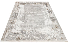 Microfiber Area Rug – Luxess Beige Frame Machine Made Rug With Cotton Base