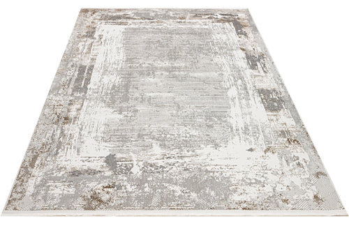 Microfiber Area Rug – Luxess Beige Frame Machine Made Rug With Cotton Base