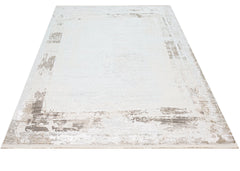 Microfiber Area Rug – Luxess Beige Frame Machine Made Rug With Cotton Base