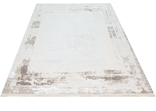 Microfiber Area Rug – Luxess Beige Frame Machine Made Rug With Cotton Base