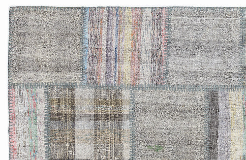 Teselya 1066 Grey Striped Wool Handmade Area Rug 5'3" x 7'7"