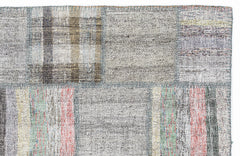 Teselya 1066 Grey Striped Wool Handmade Area Rug 5'3" x 7'7"