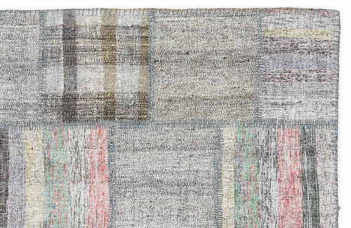 Teselya 1066 Grey Striped Wool Handmade Area Rug 5'3" x 7'7"