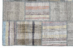 Teselya 1066 Grey Striped Wool Handmade Area Rug 5'3" x 7'7"