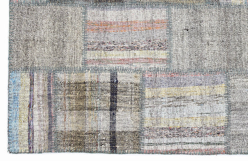 Teselya 1066 Grey Striped Wool Handmade Area Rug 5'3" x 7'7"