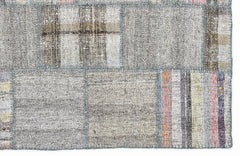 Teselya 1066 Grey Striped Wool Handmade Area Rug 5'3" x 7'7"
