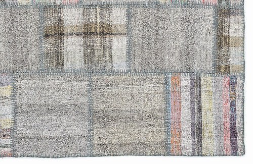 Teselya 1066 Grey Striped Wool Handmade Area Rug 5'3" x 7'7"