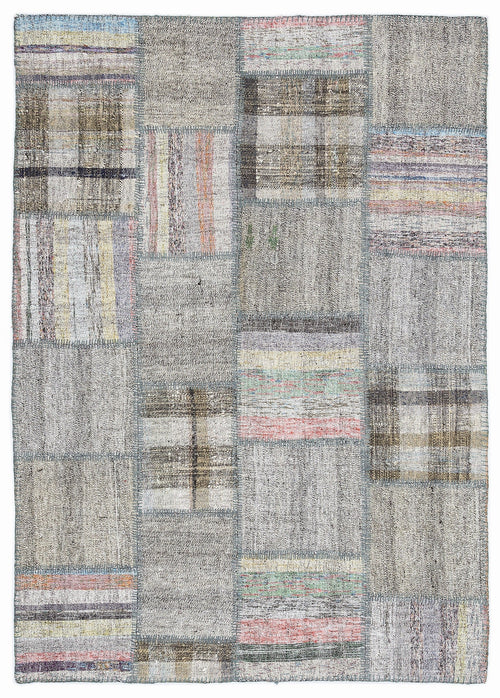 Teselya 1066 Grey Striped Wool Handmade Area Rug 5'3" x 7'7"
