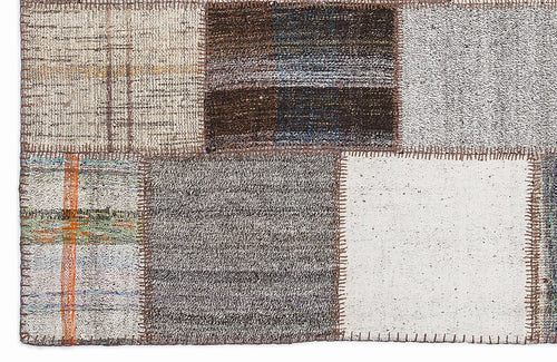 Teselya 1067 Brown Striped Wool Handmade Area Rug 5'3" x 7'7"