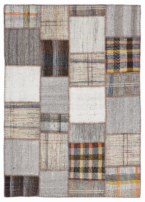 Teselya 1067 Brown Striped Wool Handmade Area Rug 5'3" x 7'7"