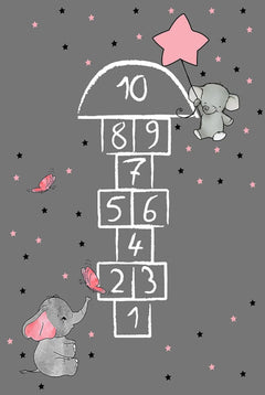 Kids Digital Print Rug – Grey Numbers Figured Design, Non Slip & Antibacterial
