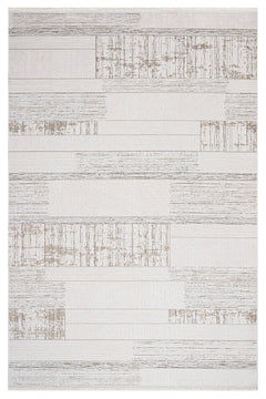 Beige Striped Area Rug – Machine Made Rug with 8mm Pile Height & Overlock Edge