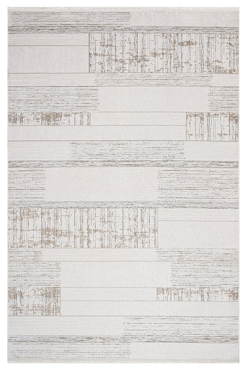 Beige Striped Area Rug – Machine Made Rug with 8mm Pile Height & Overlock Edge