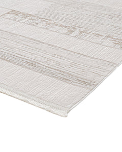 Beige Striped Area Rug – Machine Made Rug with 8mm Pile Height & Overlock Edge