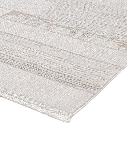 Beige Striped Area Rug – Machine Made Rug with 8mm Pile Height & Overlock Edge