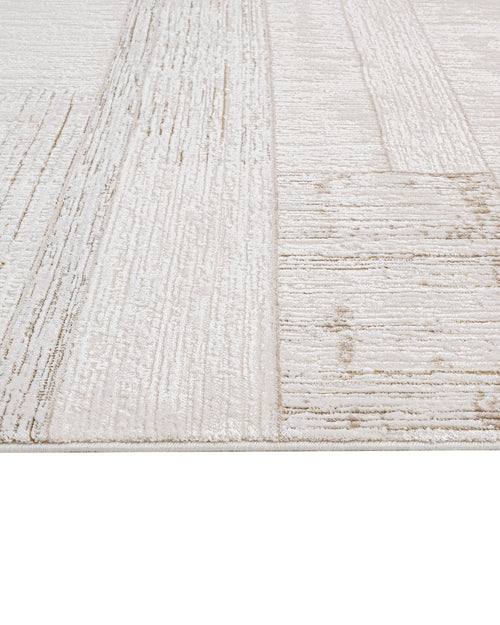 Beige Striped Area Rug – Machine Made Rug with 8mm Pile Height & Overlock Edge