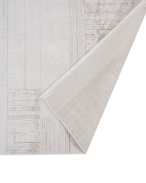 Beige Striped Area Rug – Machine Made Rug with 8mm Pile Height & Overlock Edge