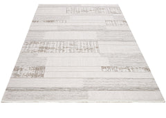 Beige Striped Area Rug – Machine Made Rug with 8mm Pile Height & Overlock Edge
