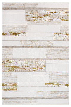 Gold Striped Area Rug – Machine Made Rug With Soft Touch Acrylic Yarn, 8 mm Pile Height