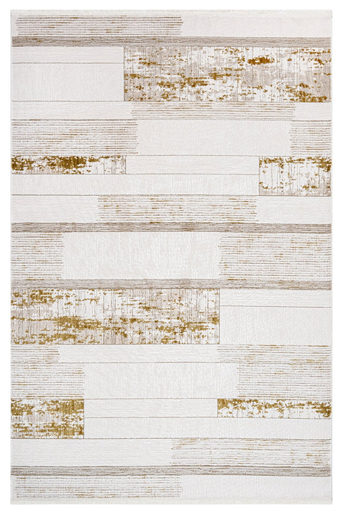 Gold Striped Area Rug – Machine Made Rug With Soft Touch Acrylic Yarn, 8 mm Pile Height