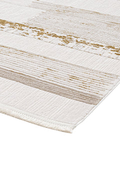 Gold Striped Area Rug – Machine Made Rug With Soft Touch Acrylic Yarn, 8 mm Pile Height