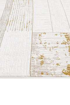 Gold Striped Area Rug – Machine Made Rug With Soft Touch Acrylic Yarn, 8 mm Pile Height
