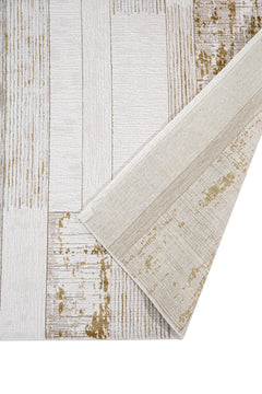 Gold Striped Area Rug – Machine Made Rug With Soft Touch Acrylic Yarn, 8 mm Pile Height