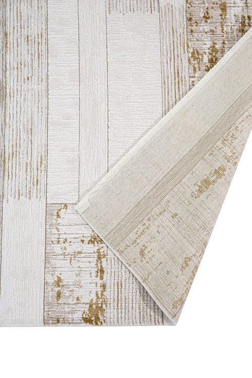 Gold Striped Area Rug – Machine Made Rug With Soft Touch Acrylic Yarn, 8 mm Pile Height