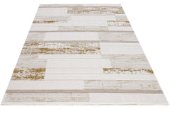 Gold Striped Area Rug – Machine Made Rug With Soft Touch Acrylic Yarn, 8 mm Pile Height