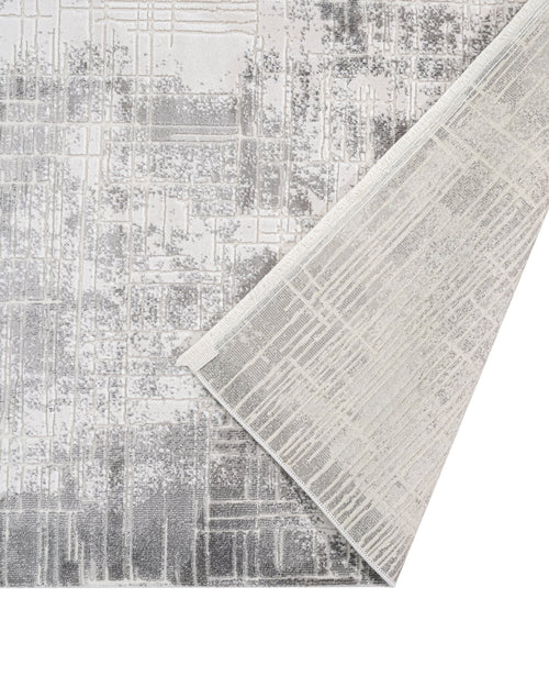 Grey Striped Area Rug - Machine Made Rug with 8 mm Pile Height, Soft Touch Acrylic Fiber