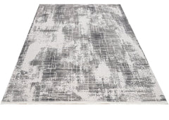 Grey Striped Area Rug - Machine Made Rug with 8 mm Pile Height, Soft Touch Acrylic Fiber