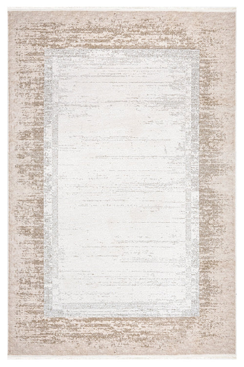 Beige Area Rug – Machine Made Rug with Framed Pattern and 8 mm Pile Height