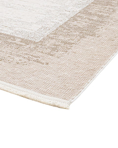 Beige Area Rug – Machine Made Rug with Framed Pattern and 8 mm Pile Height