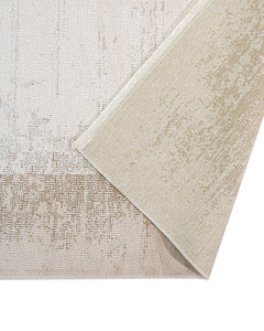 Beige Area Rug – Machine Made Rug with Framed Pattern and 8 mm Pile Height