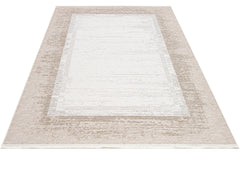 Beige Area Rug – Machine Made Rug with Framed Pattern and 8 mm Pile Height