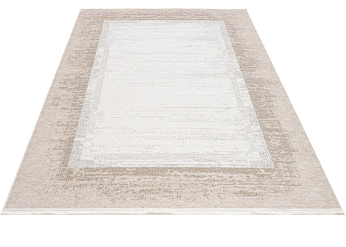 Beige Area Rug – Machine Made Rug with Framed Pattern and 8 mm Pile Height