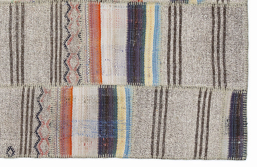 Teselya 1072 Beige Striped Wool Handmade Area Rug 5'3" x 7'7"