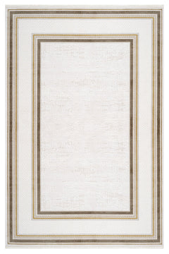 Beige Area Rug – Machine Made Rug with Framed Pattern & 8mm Pile Height