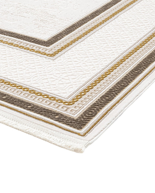 Beige Area Rug – Machine Made Rug with Framed Pattern & 8mm Pile Height
