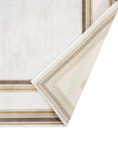 Beige Area Rug – Machine Made Rug with Framed Pattern & 8mm Pile Height