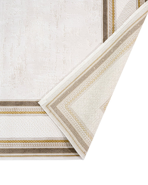 Beige Area Rug – Machine Made Rug with Framed Pattern & 8mm Pile Height