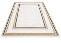 Beige Area Rug – Machine Made Rug with Framed Pattern & 8mm Pile Height